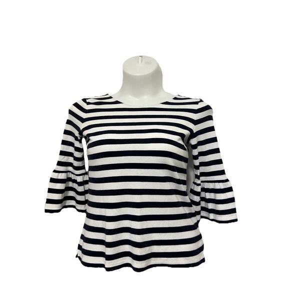Talbots Womens Navy Blue White Striped Bell Sleeve Top Size M 100% Cotton EUC. - Picture 1 of 10